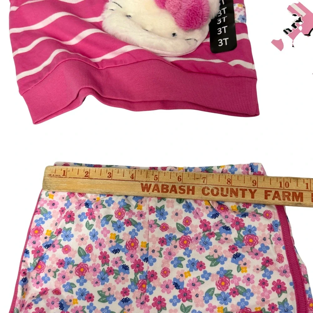 Hello Kitty Sanrio‎ Toddler Girls 3T Pink Striped Sweatshirt Floral Shorts Set